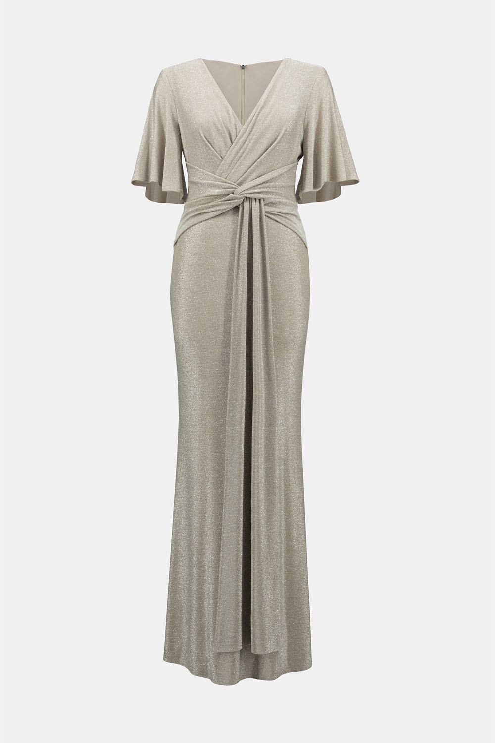 Joseph Ribkoff Champagne Solid Lurex Fit And Flare Maxi Dress Style...
