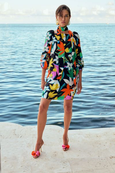 Joseph Ribkoff Black/Multi Floral Print Satin Dress Style 241251