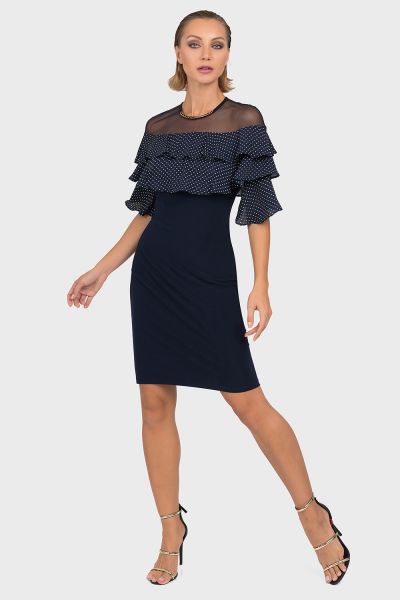 Joseph Ribkoff Midnight Blue Sequin Cape Sheath Dress Style 233777