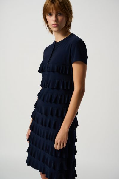 Joseph Ribkoff Midnight Blue Short Sleeve Ruffled Dress Style 211350