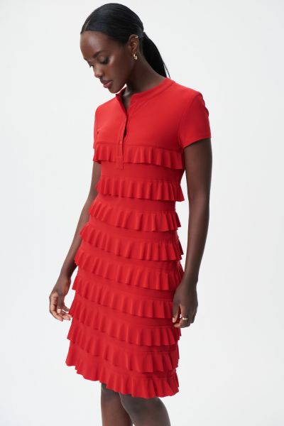 Joseph Ribkoff Lipstick Red Short Sleeve Ruffled Dress Style 211350TT