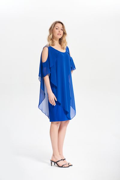 Joseph Ribkoff Royal Sapphire Cold Shoulder Layer Dress Style 211421
