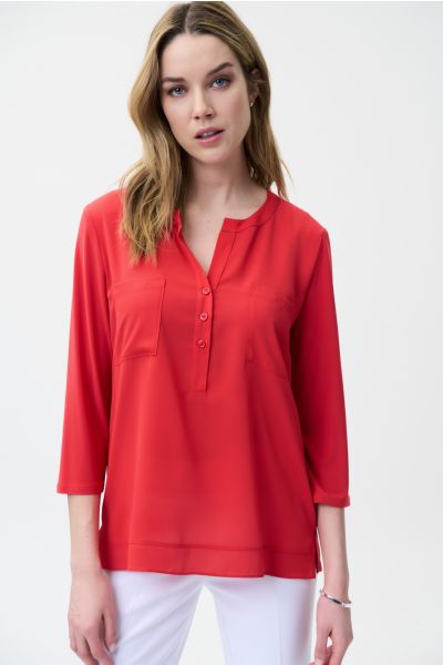 Joseph Ribkoff Lacquer Red Henley Top Style 221027-main