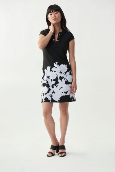 Joseph Ribkoff Black/Vanilla Sleeveless Print Dress - Main Image