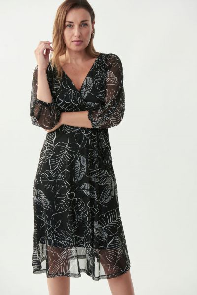 Joseph Ribkoff Black/Vanilla Palm Print Dress Style 221182 - Main Image