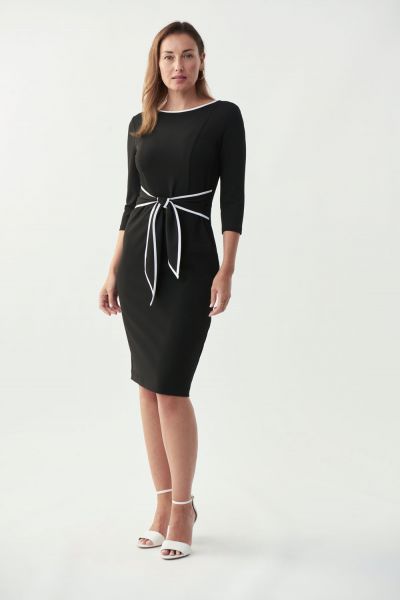 Joseph Ribkoff Black/Off-White Contrast Trim Dress Style 221210 - Main Image