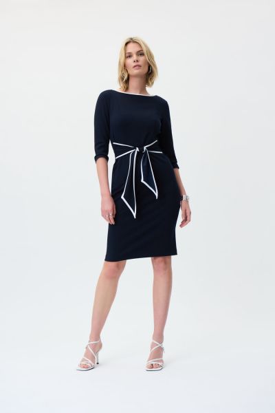 Joseph Ribkoff Midnight Blue/Off-White Contrast Trim Dress Style 221210