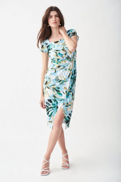 Joseph Ribkoff Blue/Multi Tropical Print Dress Style 221225