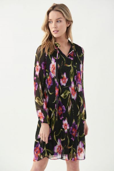 Joseph Ribkoff Black/Multi Pleated Floral Print Dress Style 221923
