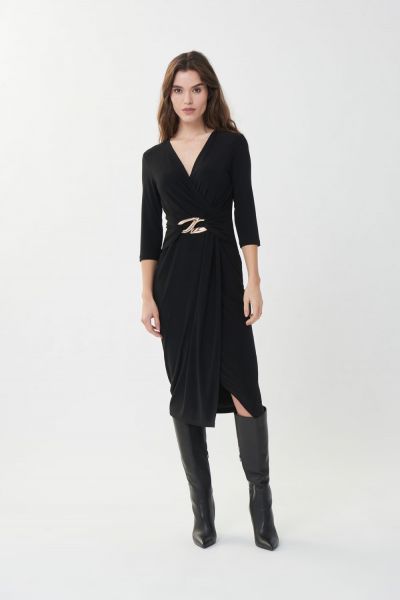 Joseph Ribkoff Black Draped Sheath Dress Style 223121