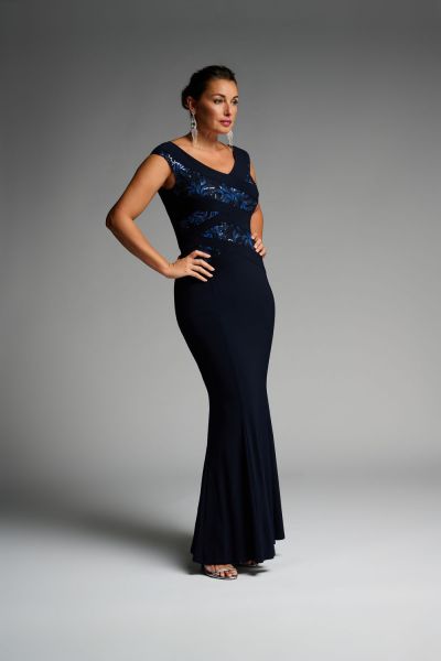Joseph Ribkoff Midnight Blue Sequin Sleeveless Long Dress Style 223754