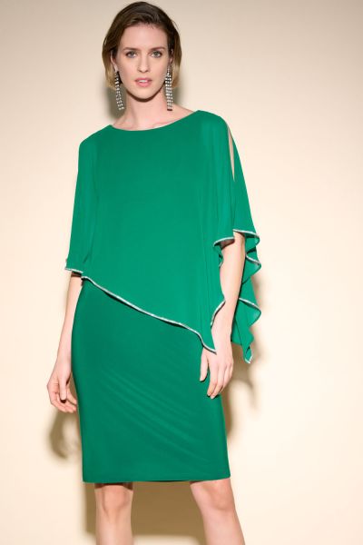 Joseph Ribkoff True Emerald Chiffon And Silky Knit Sheath Dress Style 223762TT