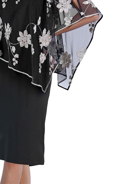 Frank Lyman Black/Beige Knit Dress with chiffon overlay Style 229021