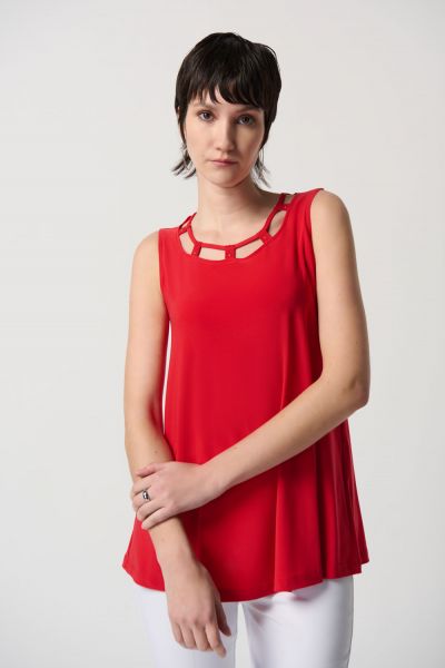 Joseph Ribkoff Magma Red Silky Knit Sleeveless Top Style 231058