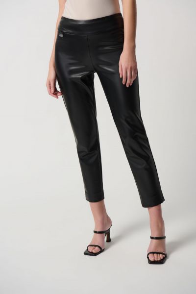 Joseph Ribkoff Black Solid Leatherette Cropped Pull-On Pants Pants Style 231151