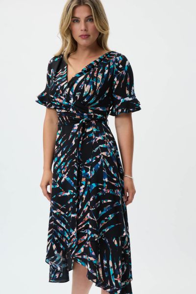 Joseph Ribkoff Black/Multi Tropical Print Fit And Flare Dress Style 231187