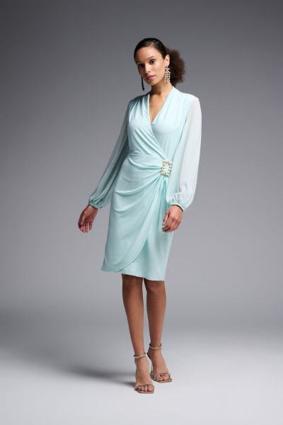 Joseph Ribkoff Opal Silky Knit And Chiffon Wrap Dress Style 231733