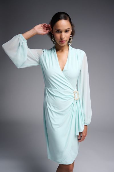 Joseph Ribkoff Opal Silky Knit And Chiffon Wrap Dress Style 231733
