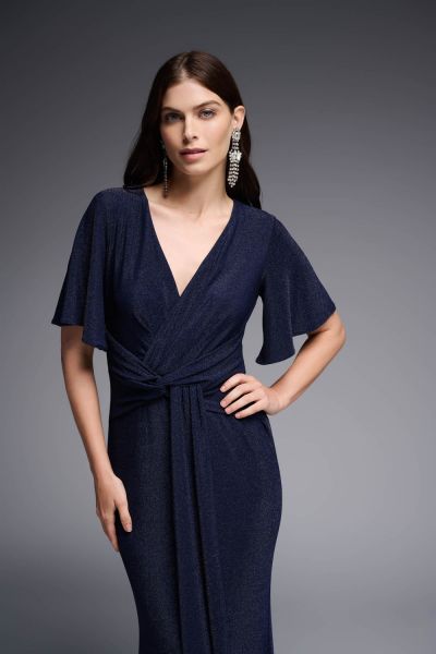 Joseph Ribkoff Navy Solid Lurex Fit And Flare Maxi Dress Style 231749
