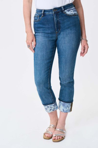 Joseph Ribkoff Denim Medium Blue Floral Print Cropped Jeans Style 231928