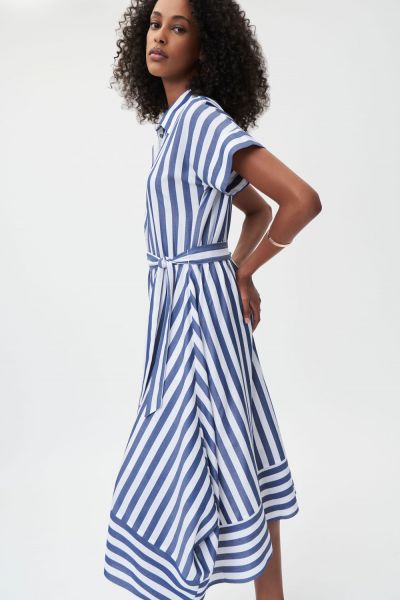 Joseph Ribkoff Blue/White Fit and Flare Striped Flowy Dress Style 232038