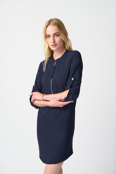 Joseph Ribkoff Midnight Blue Mandarin Collar Straight Dress Style 232201