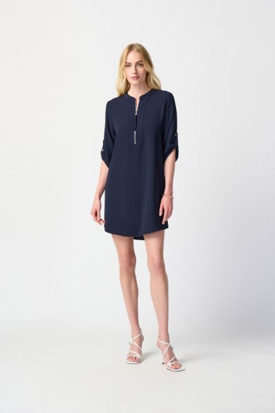 Joseph Ribkoff Midnight Blue Mandarin Collar Straight Dress Style 232201