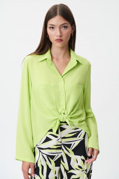 Joseph Ribkoff Exotic Lime High-Low Button-Down Blouse Style 232217