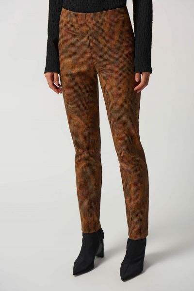 Joseph Ribkoff Brown/Multi Slim-Fit Houndstooth Pants Style 233000