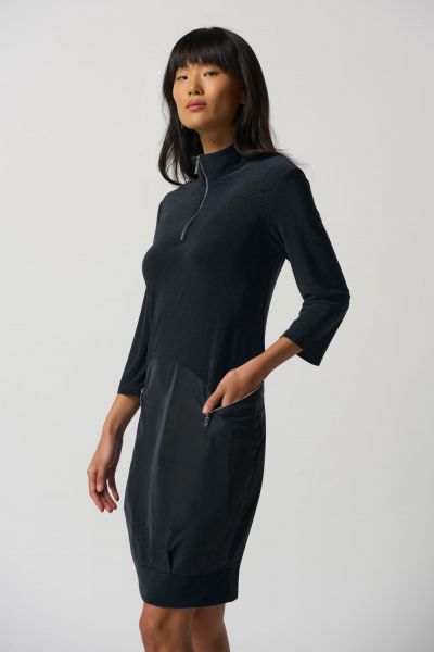 Joseph Ribkoff Black Half-Zip Cocoon Dress Style 233074