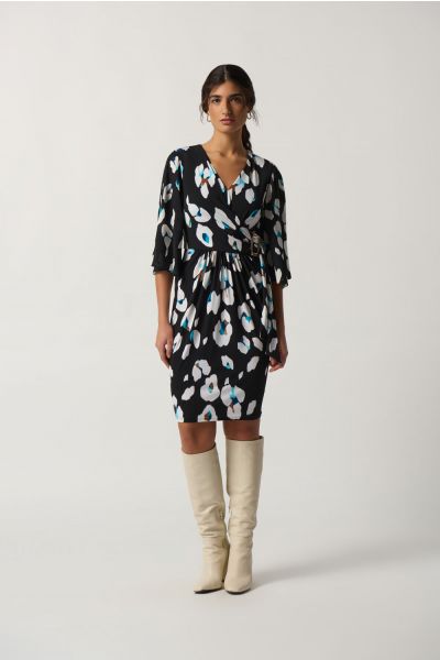 Joseph Ribkoff Black/Multi Animal Print Sheath Dress Style 233105