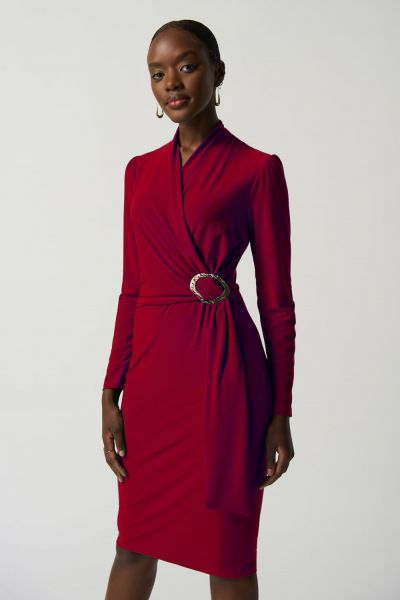 Joseph Ribkoff Lipstick Red Long Sleeve Wrap Dress Style 233119