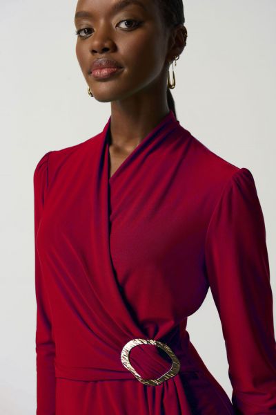Joseph Ribkoff Lipstick Red Long Sleeve Wrap Dress Style 233119