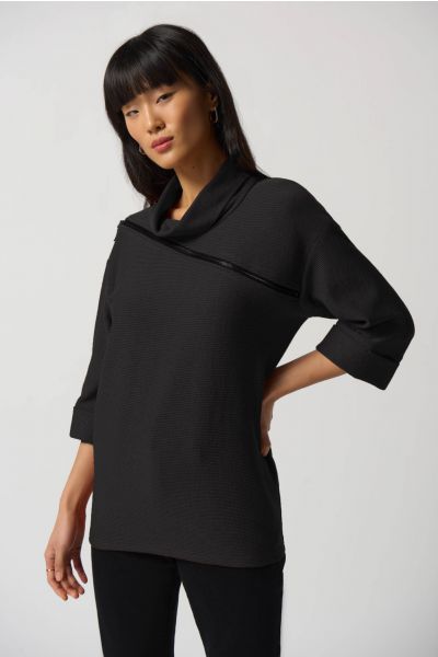 Joseph Ribkoff Black Cowl-Collar Boxy Sweater Style 233126