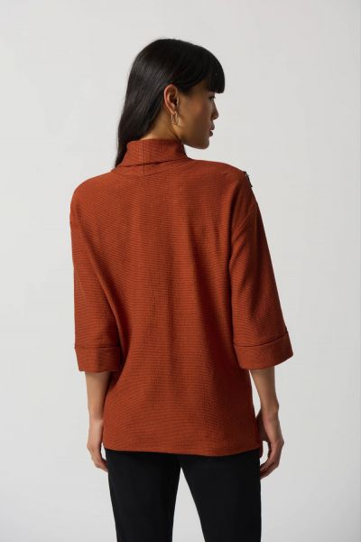 Joseph Ribkoff Tandoori/Black Cowl-Collar Boxy Sweater Style 233126