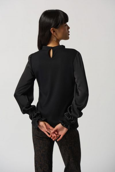 Joseph Ribkoff Black Ruffled Collar Puff Sleeve Top Style 233147