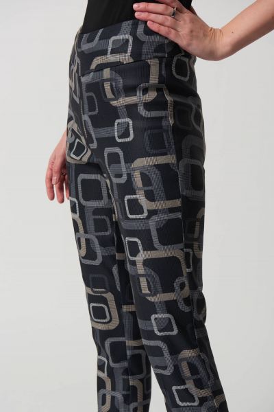 Joseph Ribkoff Black/Multi Retro Print Pull-On Pants Style 233163