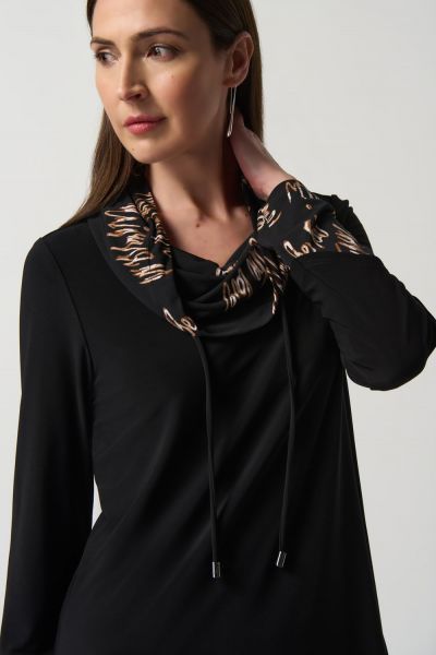 Joseph Ribkoff Black/Multi Cowl-Collar Sweater Style 233171