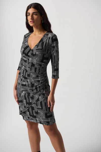 Joseph Ribkoff Black/Vanilla Long Sleeve Wrap Dress Style 233172