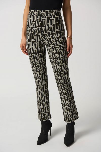 Joseph Ribkoff Black/Beige Pull-On Crop Pants Style 233251