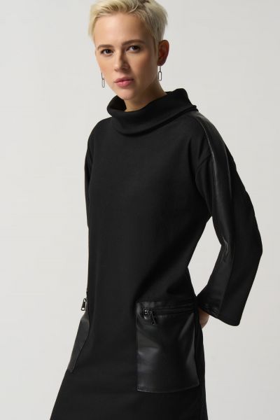 Joseph Ribkoff Black Funnel Neck Sweater Dress Style 233262