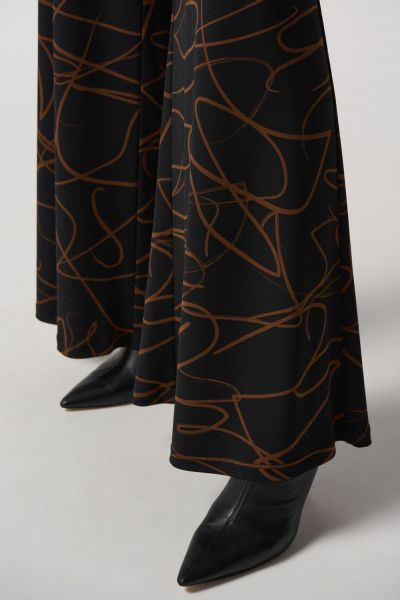Joseph Ribkoff Black/Toffee Abstract Print Wide-Leg Pants Style 233269
