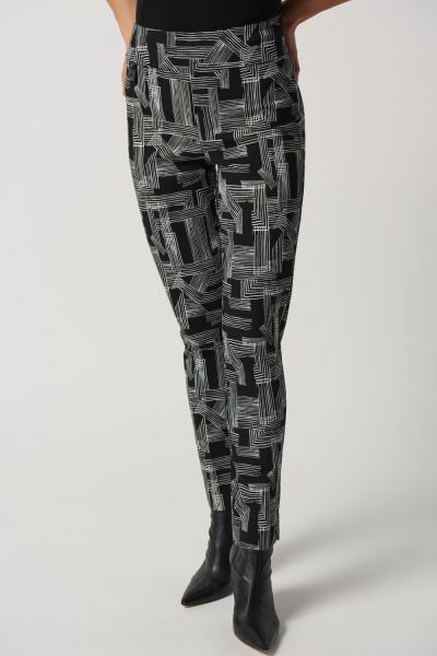 Joseph Ribkoff Black/Vanilla Abstract Print Slim-Fit Pants Style 233285