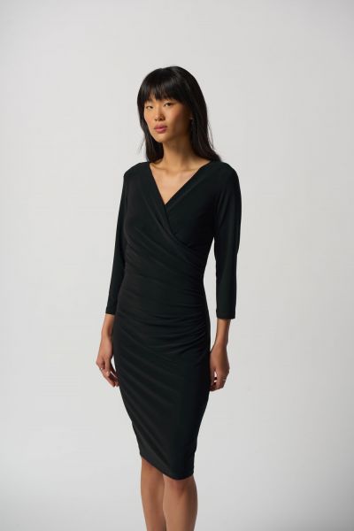 Joseph Ribkoff Black Three-Quarter Sleeve Wrap Dress Style 233305