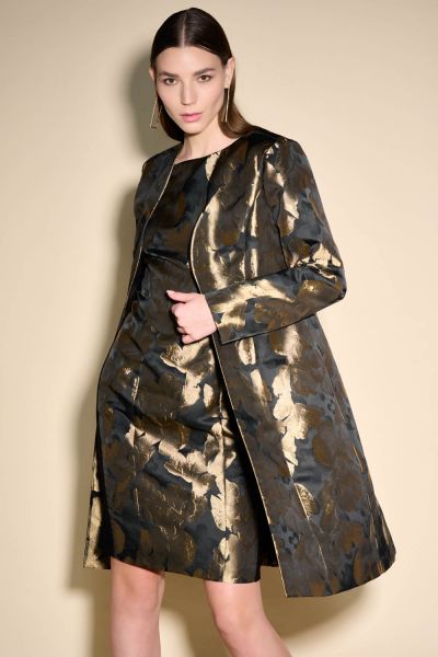 Joseph Ribkoff Black/Bronze Printed Woven Jacquard Coat Style 233720