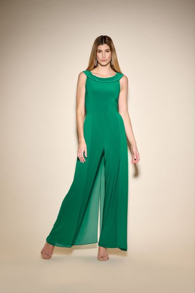Joseph Ribkoff True Emerald Chiffon Overlay Wide-Leg Jumpsuit Style 233744