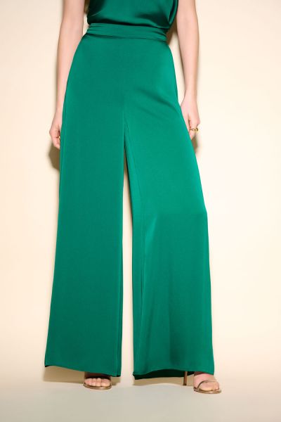 Joseph Ribkoff Emerald Green Satin Wide-Leg Pants Style 233785