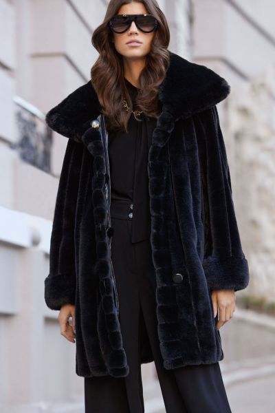Joseph Ribkoff Black Faux Fur Reversible Puffer Coat Style 233900