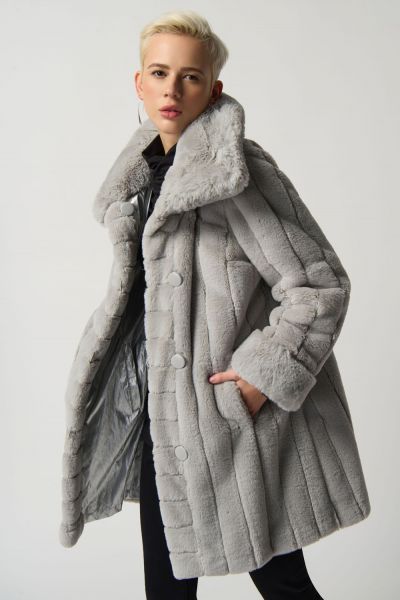 Joseph Ribkoff Silver Faux Fur Reversible Puffer Coat Style 233900