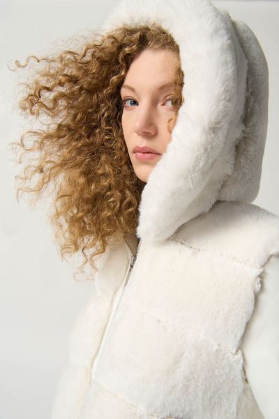 Joseph Ribkoff Vanilla Faux Fur Hooded Coat Style 233925